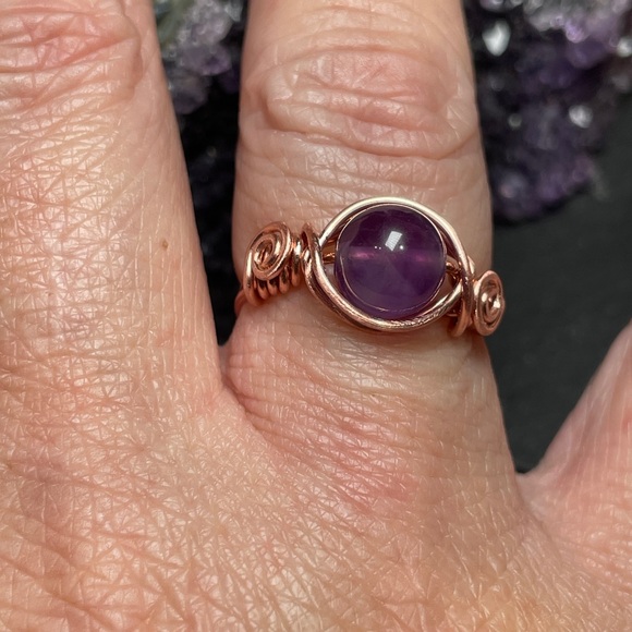 Artisan Amethyst Copper Wire Wrapped Ring - Picture 6 of 16